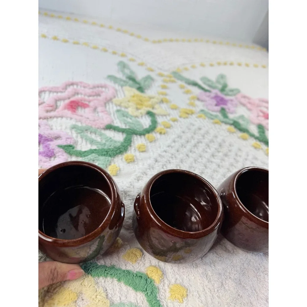 West Bend Vintage‎ Brown Glazed Stoneware Individual Bean Pots Set of 3 Crocks